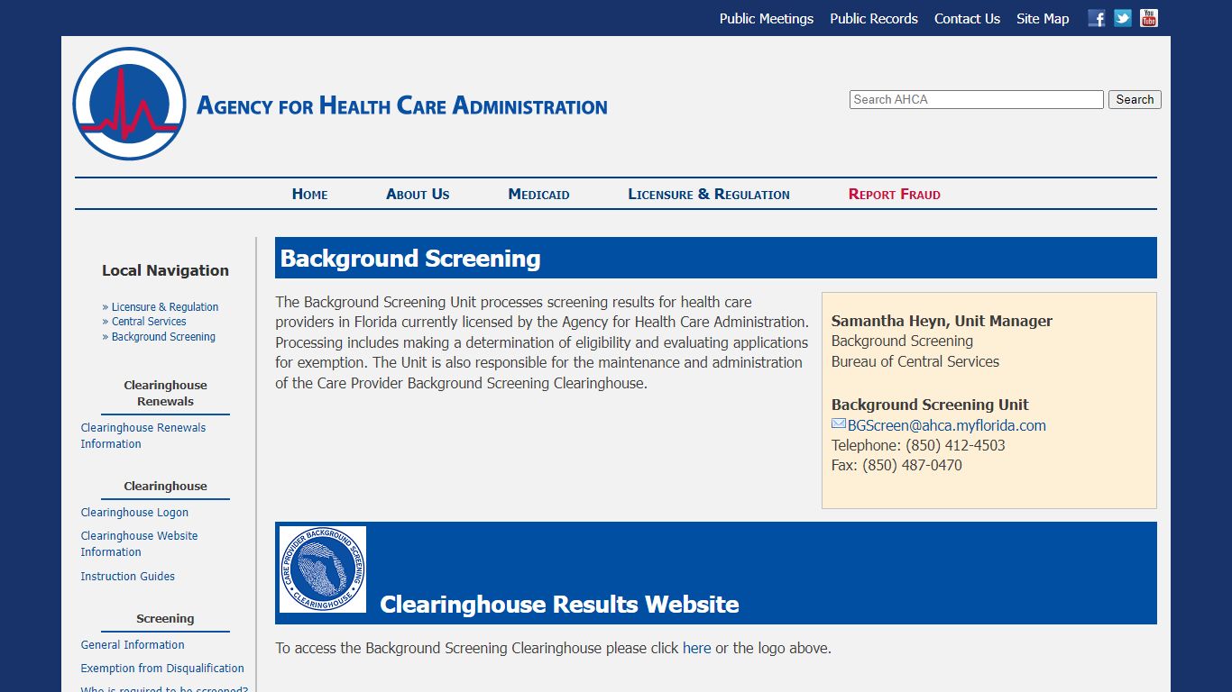 AHCA:Central Services: Background Screening